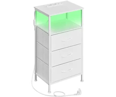Koduva Naktinis staliukas su LED apšvietimu ir įkrovimo stotele, 3 stalčiai, baltas, 30 x 39,6 x 75,9 cm