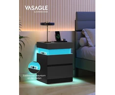 Koduva Naktinis staliukas su rozetėmis ir LED apšvietimu, juodas, 35 x 40 x 55 cm