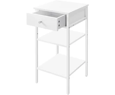 Songmics Naktinis staliukas su stalčiumi ir 2 lentynomis, 35,1 x 35,1 x 70,1 cm, baltas
