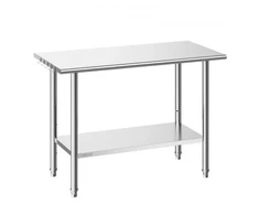 Koduva Nerūdijančio plieno darbo stalas VEVOR, 61 x 122 cm, su reguliuojama apatine lentyna