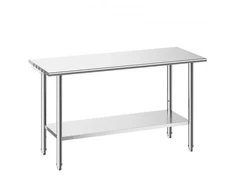 Koduva Nerūdijančio plieno darbo stalas VEVOR, 61 x 152 cm, su reguliuojama apatine lentyna