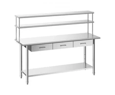 Koduva Nerūdijančio plieno darbo stalas VEVOR, su antlentynėmis ir 3 stalčiais, 61 x 183 cm