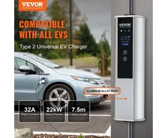Koduva Nešiojama elektromobilio įkrovimo stotelė VEVOR Type 2, 32A, 7.36 kW/22 kW, su 7.5 m kabeliu