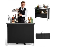Koduva Nešiojamas sulankstomas baro stalas VEVOR, 110 x 39 x 89 cm, su nešiojimo krepšiu, lentyna ir nuimamu uždangalu