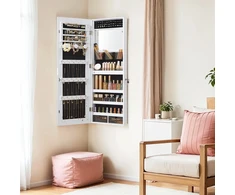 Koduva Papuošalų spintelė su LED apšvietimu ir veidrodžiu, rakinama, balta, 9,8 x 37,6 x 108,1 cm
