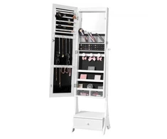 VEVOR Papuošalų spintelė su veidrodžiu PY-2314SS, pastatoma, balta, 41 x 36 x 157 cm