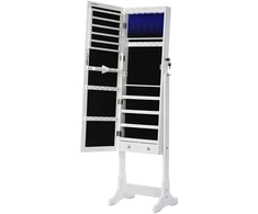 Koduva Pastatoma veidrodinė papuošalų spintelė su LED, balta, MDF, 41 x 151 x 36,5 cm
