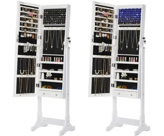 Koduva Pastatoma veidrodinė papuošalų spintelė su LED, balta, MDF, 41 x 151 x 36,5 cm