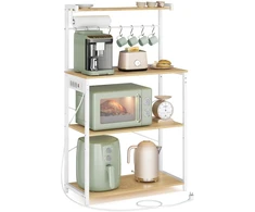Koduva Pastatoma virtuvės lentyna su 4 lentynomis ir 8 kabliukais, 40 x 80 x 140 cm, aukso ąžuolo, balta