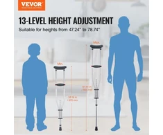 VEVOR Pažastiniai ramentai, aliuminiai, reguliuojamo aukščio 97-157 cm, 1 pora, iki 136 kg