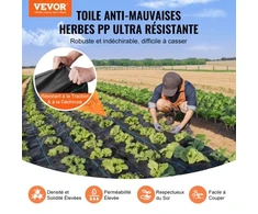 Koduva Piktžolių barjero audinys VEVOR, polipropilenas, juodas, 1 x 50 m