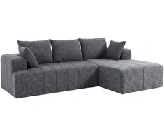 Koduva Pilka 3 vietų L formos šenilinė kampinė sofa su šezlongu ir 2 pagalvėmis