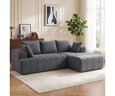 Koduva Pilka 3 vietų L formos šenilinė kampinė sofa su šezlongu ir 2 pagalvėmis