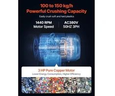 Koduva Plastiko malūnas VEVOR 180 su ratukais, 2200 W, 100-150 kg/h, 73 x 52 x 95 cm