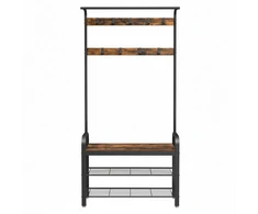 Koduva Prieškambario kabykla su batų suoliuku, 84 x 33,7 x 183 cm, 9 kabliukai, ruda-juoda