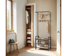 Koduva Prieškambario kabykla su batų suoliuku, 4-in-1, 33,7 x 72 x 183 cm, ruda-juoda
