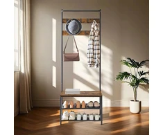 Koduva Prieškambario kabykla su batų suoliuku, 32,2 x 64 x 180 cm, 9 nuimami kabliukai, ruda-juoda