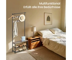 Koduva Prieškambario kabykla su batų suoliuku, 32,2 x 64 x 180 cm, pilkai ruda-juoda, 9 nuimami kabliukai