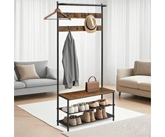 Koduva Prieškambario kabykla su batų suoliuku, 32,2 x 84 x 180 cm, ruda-juoda, 9 nuimami kabliukai