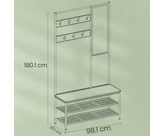 Koduva Prieškambario kabykla su veidrodžiu ir suoliuku, 35,1 x 98,1 x 180,1 cm, ąžuolo spalvos balta