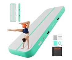 VEVOR Pripučiamas gimnastikos kilimėlis, 300 x 100 x 20 cm, mėtų žalias, su elektriniu siurbliu
