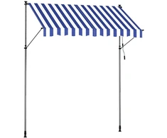 Songmics Prispaudžiama markizė 250 x 120 cm, mėlyna-balta, reguliuojamo aukščio 220–300 cm