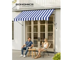 Songmics Prispaudžiama markizė 250 x 120 cm, mėlyna-balta, reguliuojamo aukščio 220–300 cm