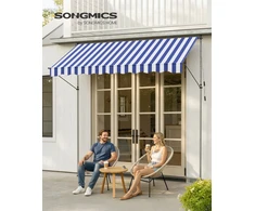 Songmics Prispaudžiama markizė 300 x 120 cm, mėlynai balta, reguliuojamo aukščio 220–300 cm