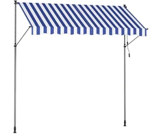 Songmics Prispaudžiama markizė 300 x 120 cm, mėlynai balta, reguliuojamo aukščio 220–300 cm