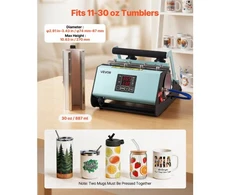 Koduva Puodelių termo presas VEVOR TLK2730OZ-S, 325-887 ml, juoda ir žalia