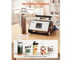 Koduva Puodelių termo presas VEVOR TLK2730OZ-S, 325-887 ml, juoda ir balta