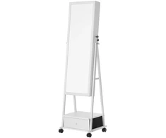 Koduva Rakinama papuošalų spintelė su veidrodžiu, stalčiumi ir ratukais, 41,5 x 37 x 152,5 cm, balta