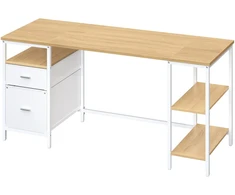 Koduva Rašomasis stalas su 3 lentynomis ir 2 stalčiais, 160 x 60 x 76 cm, ąžuolo baltos spalvos
