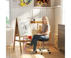 Koduva Reguliuojama taburetė su ratukais ir atkalte, juoda, 59-75 cm