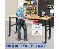 Koduva Reguliuojamo aukščio darbastalis VEVOR O4820L, su ratukais ir elektros lizdais, rudas, 122 x 51 x 79-104 cm