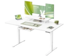 Koduva Reguliuojamo aukščio darbo stalas 140 x 70 cm su monitoriaus stovu, stalčiumi ir USB-C, baltas