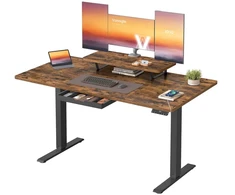 Koduva Reguliuojamo aukščio rašomasis stalas 140 x 70 cm, su monitoriaus stovu, stalčiumi ir USB-C, rudas