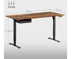 Koduva Reguliuojamo aukščio rašomasis stalas, rudas, 160,1 x 70,1 cm, su stalčiumi ir lizdu