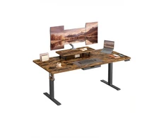 Songmics Reguliuojamo aukščio rašomasis stalas su monitoriaus stovu, 160 x 80 cm, rudas