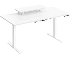Songmics Reguliuojamo aukščio rašomasis stalas 140 x 70 cm, su monitoriaus stovu, stalčiumi, baltas