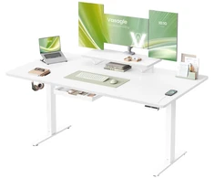 Koduva Reguliuojamo aukščio rašomasis stalas su monitoriaus lentyna, USB-C, 160x80 cm, baltas