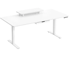 Koduva Reguliuojamo aukščio rašomasis stalas 160 x 80 cm, baltas, su monitoriaus stovu ir stalčiumi