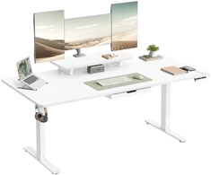 Koduva Reguliuojamo aukščio rašomasis stalas 160 x 80 cm, baltas, su monitoriaus stovu ir stalčiumi