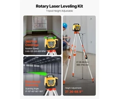 Koduva Rotacinio lazerinio nivelyro rinkinys VEVOR 203, su trikoju ir matuokline liniuote, žalias spindulys, 500 m