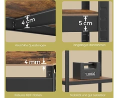 Koduva Sandėliavimo lentyna su 4 lentynomis, 40 x 80 x 160 cm, iki 520 kg, plienas ir MDF