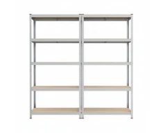 Koduva Sandėliavimo lentynos, 2 vnt. rinkinys, 200 x 100 x 50 cm, plienas ir MDF, sidabrinė