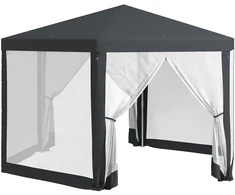 Koduva Šešiakampė sodo pavėsinė su tinklelinėmis užuolaidomis, metalinis rėmas, tamsiai pilka, 394 x 341,2 x 250 cm