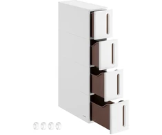 Koduva Siaura daiktų laikymo lentyna su ratukais ir 4 stalčiais, PP plastikas, 45,2 x 17,3 x 84 cm, balta-ruda
