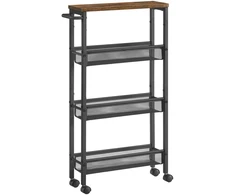 Koduva Siauras 4 aukštų virtuvinis vežimėlis su ratukais, 13 x 45,4 x 77 cm, ruda–juoda