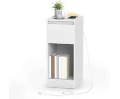 Songmics Siauras naktinis staliukas su LED apšvietimu, stalčiumi ir USB jungtimis, 30 x 25 x 59,5 cm